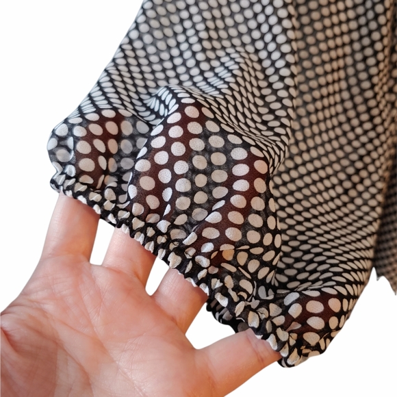 Ellen Tracey Black and White Long Sleeve Polka Dot Sheer Blouse Size XL - Picture 5 of 7